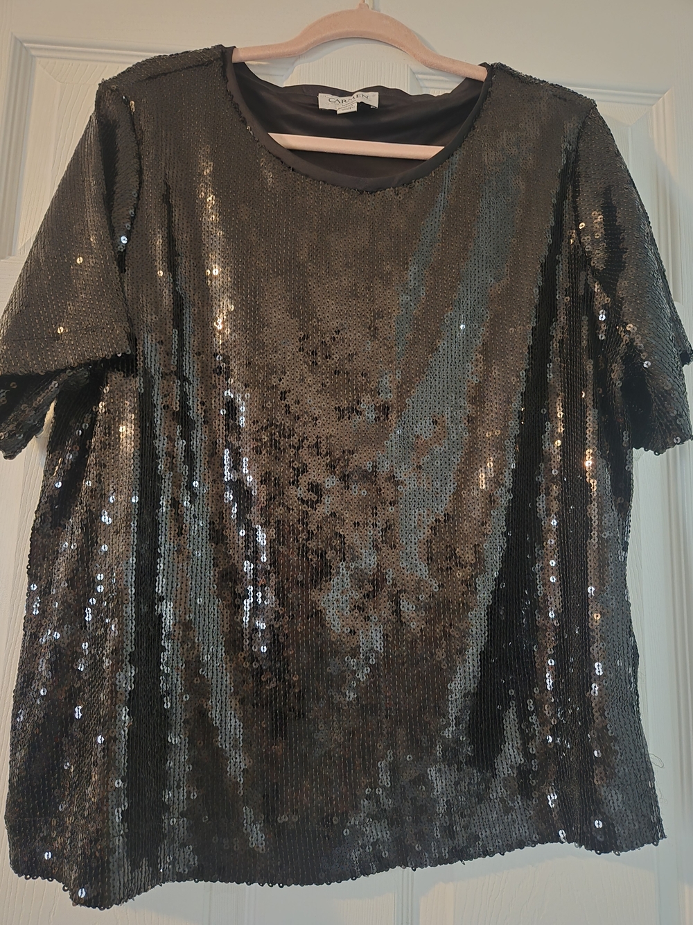 Caprice Black Sequin Short-Sleeve Blouse